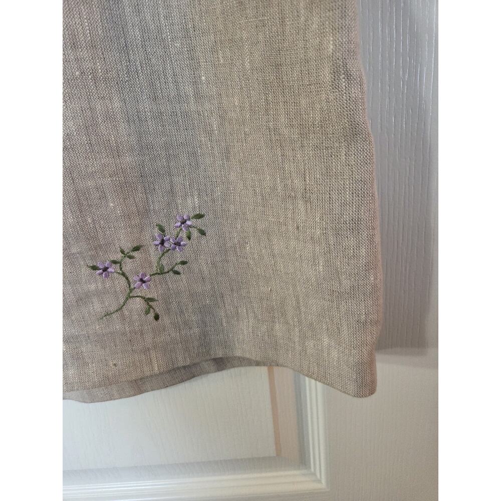 Talbots Classic 100% Linen Khaki Embroidered Floral Modest Mini Dress, Size 12P - Picture 15 of 15